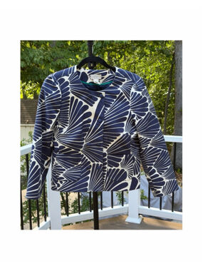 J.CREW Navy White Patterned Fanfare Blazer Jacket Size 10